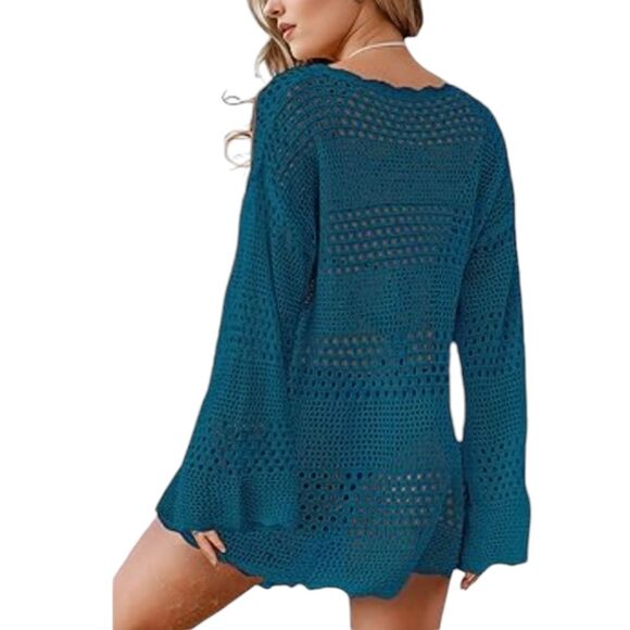 Crochet Sweater Teal Blue size Medium NWT - Picture 6 of 13